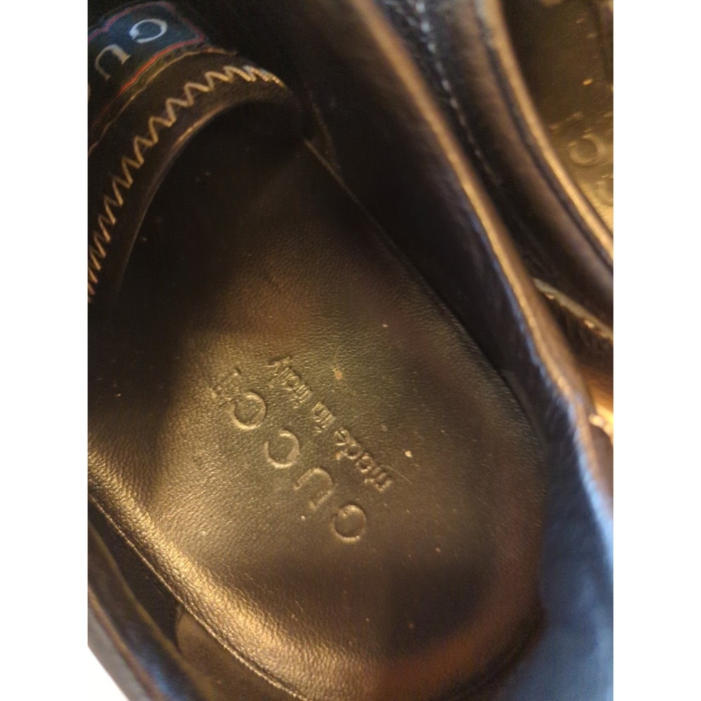 Gucci GG Web Stripe Sneakers Black Leather Size 8 US Low Top Lace-Up Trainer Box - Picture 9 of 16